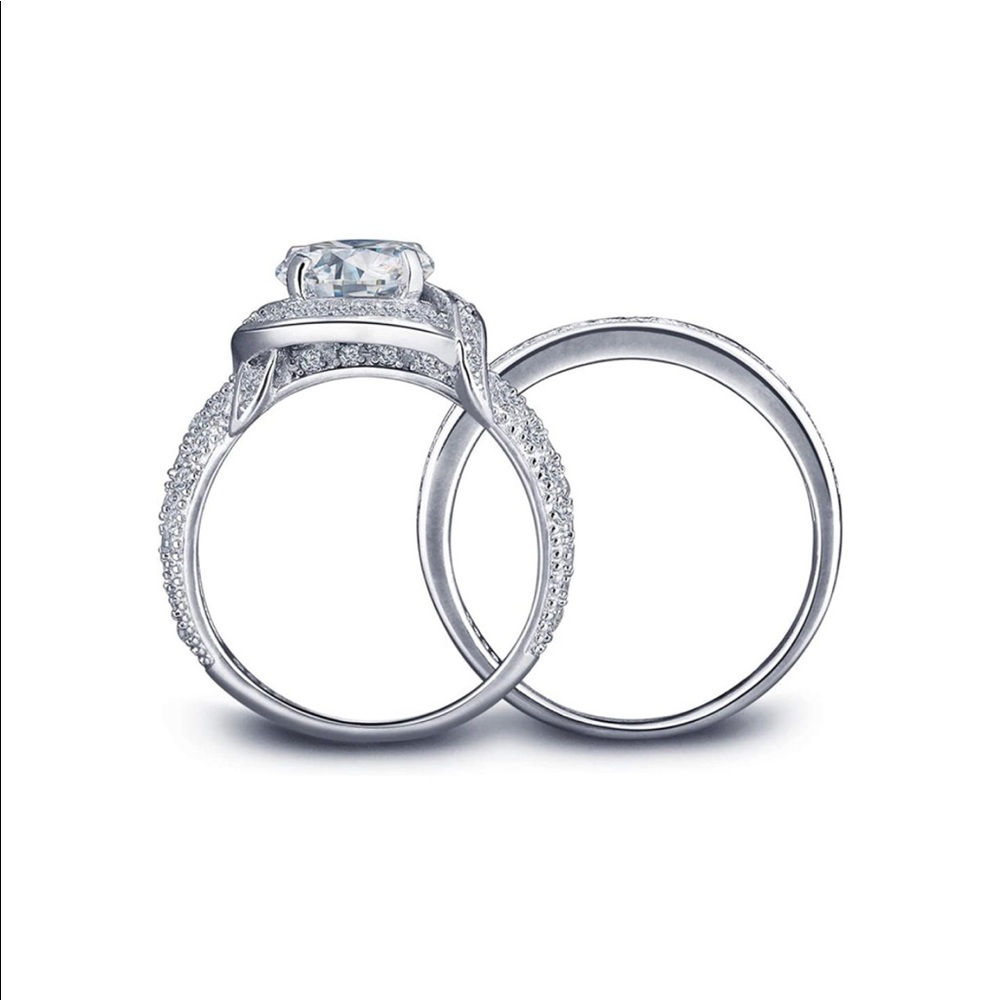 .925 Sterling Silver Engagement Wedding Rings 6.5 - Picture 4 of 10
